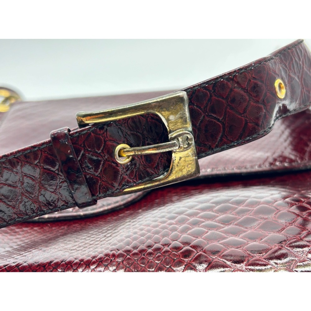 Vtg 70s Etienne AIGNER Cordovan Red Snake Embossed‎ Patent Leather Bag Handbag - Picture 5 of 12